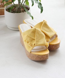 厚底フリンジノットデザインウェッジサンダル