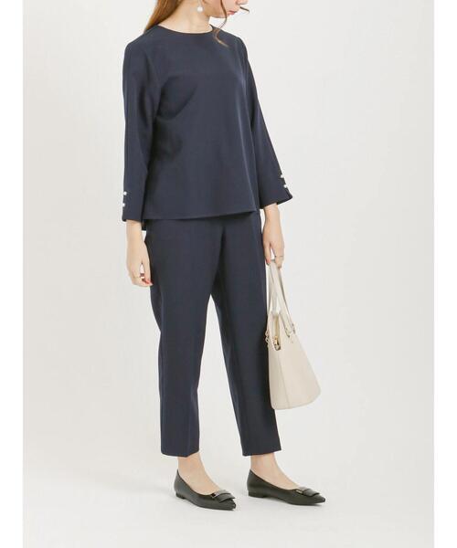 Te chichi（テチチ）の「ダブルクロスパールデザインテーパードパンツ（その他パンツ・レディース・ベージュ/ネイビー・ﾌﾘ-）」の6枚目の写真