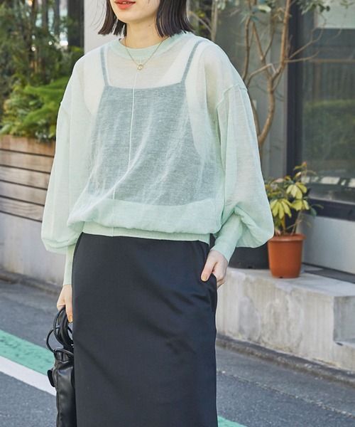 Chaco closet（チャコ クローゼット）の「2WAYクルーネックシアーニットカーディガン（カーディガン/ボレロ・レディース・オレンジ/グリーン/ピンク/アイボリー/ブラック/サックスブルー・FREE）」の16枚目の写真