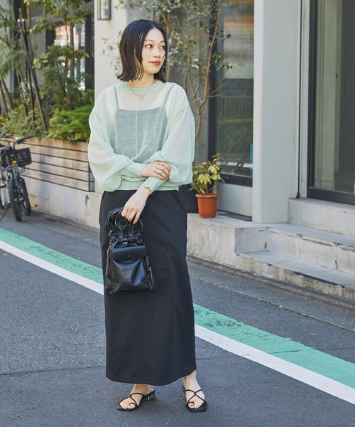 Chaco closet（チャコ クローゼット）の「2WAYクルーネックシアーニットカーディガン（カーディガン/ボレロ・レディース・オレンジ/グリーン/ピンク/アイボリー/ブラック/サックスブルー・FREE）」の17枚目の写真