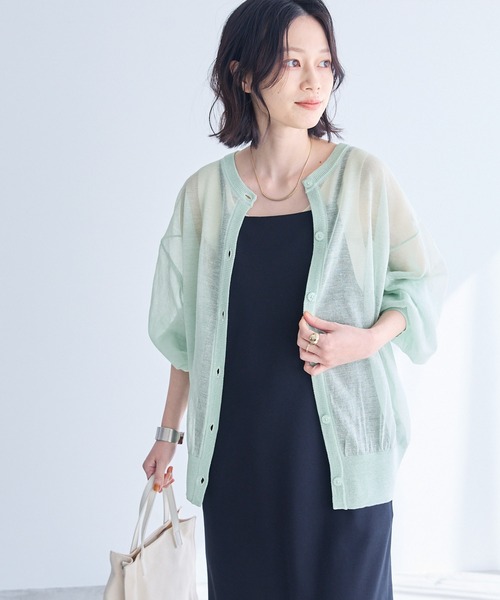 Chaco closet（チャコ クローゼット）の「2WAYクルーネックシアーニットカーディガン（カーディガン/ボレロ・レディース・オレンジ/グリーン/ピンク/アイボリー/ブラック/サックスブルー・FREE）」の18枚目の写真