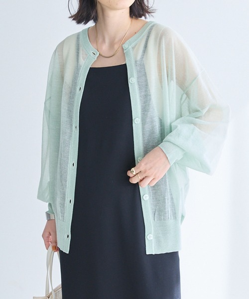 Chaco closet（チャコ クローゼット）の「2WAYクルーネックシアーニットカーディガン（カーディガン/ボレロ・レディース・オレンジ/グリーン/ピンク/アイボリー/ブラック/サックスブルー・FREE）」の20枚目の写真