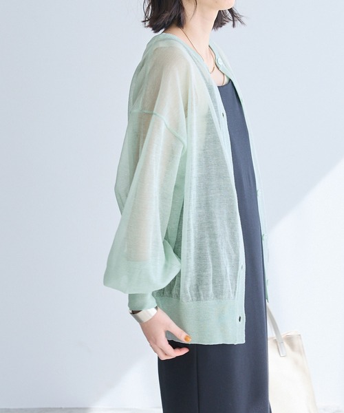 Chaco closet（チャコ クローゼット）の「2WAYクルーネックシアーニットカーディガン（カーディガン/ボレロ・レディース・オレンジ/グリーン/ピンク/アイボリー/ブラック/サックスブルー・FREE）」の21枚目の写真