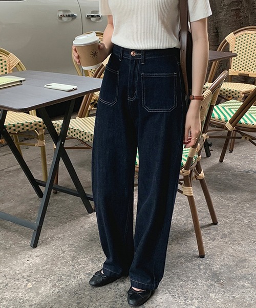 LAFFMO（ラフモ）の「ベイカーポケットデニムパンツ（デニムパンツ・レディース・ライトブルー/ダークブルー・MEDIUM/LARGE）」の3枚目の写真