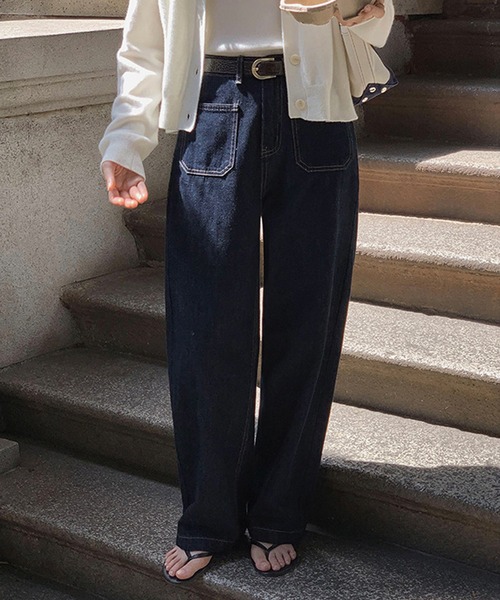 LAFFMO（ラフモ）の「ベイカーポケットデニムパンツ（デニムパンツ・レディース・ライトブルー/ダークブルー・MEDIUM/LARGE）」の5枚目の写真