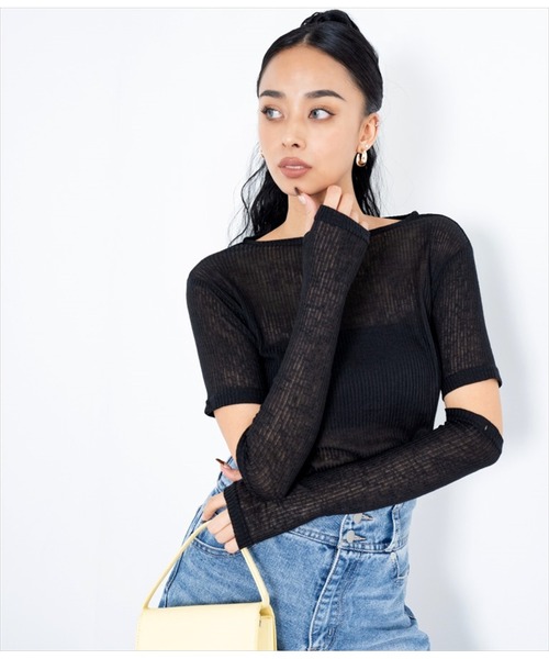 LATINA（ラティーナ）の「2WAYスリーブニットソートップスセーター（Tシャツ/カットソー・レディース・ライトグレー/ブラック・FREE）」の2枚目の写真