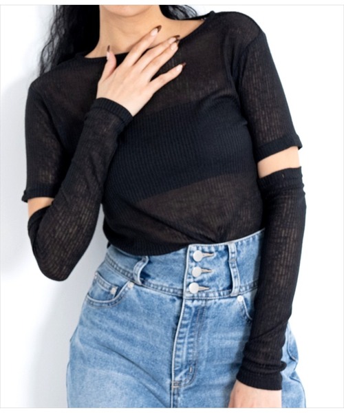 LATINA（ラティーナ）の「2WAYスリーブニットソートップスセーター（Tシャツ/カットソー・レディース・ライトグレー/ブラック・FREE）」の4枚目の写真