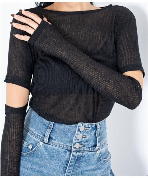 LATINA（ラティーナ）の「2WAYスリーブニットソートップスセーター（Tシャツ/カットソー・レディース・ライトグレー/ブラック・FREE）」の5枚目の写真