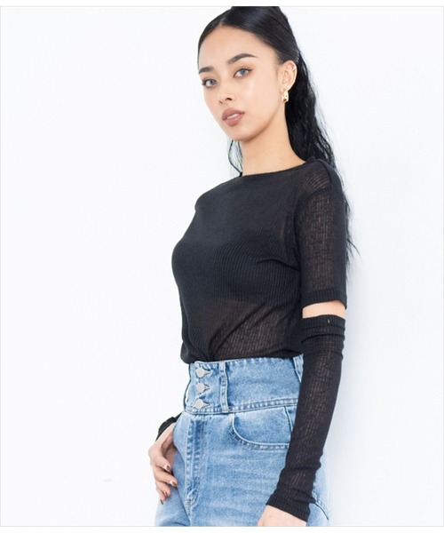 LATINA（ラティーナ）の「2WAYスリーブニットソートップスセーター（Tシャツ/カットソー・レディース・ライトグレー/ブラック・FREE）」の7枚目の写真