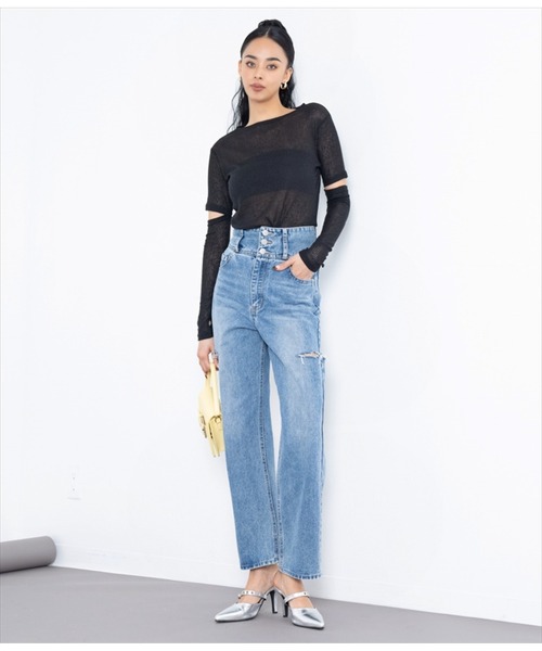 LATINA（ラティーナ）の「2WAYスリーブニットソートップスセーター（Tシャツ/カットソー・レディース・ライトグレー/ブラック・FREE）」の8枚目の写真