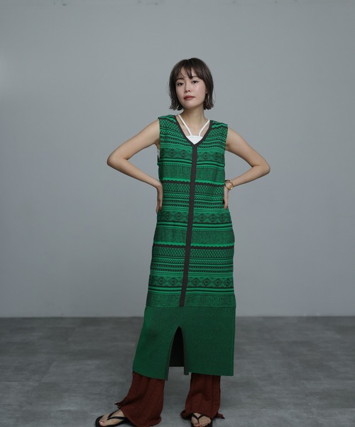 Herencia ヘレンチア ノースリーブロングワンピース レッド Herencia ヘレンチア ノースリーブロングワンピース レッド