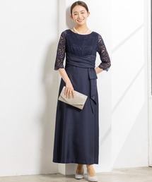 WEB限定【ワンピース単品】《シャンタン生地使用》レース切替マザードレス /正礼装/結婚式/（ジャケット品番:0410120とセットアップ可能）新郎 母/新婦 母