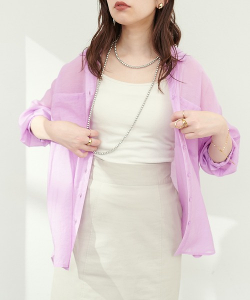 natural couture(ナチュラルクチュール)の「Wポケットシアーシャツ(シャツ/ブラウス・レディース・ピンク/アイボリー/パープル/ライトベージュ/サックスブルー・FREE)」の4枚目の写真