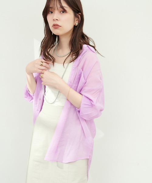 natural couture(ナチュラルクチュール)の「Wポケットシアーシャツ(シャツ/ブラウス・レディース・ピンク/アイボリー/パープル/ライトベージュ/サックスブルー・FREE)」の19枚目の写真