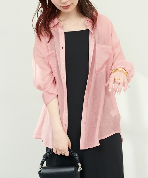 natural couture(ナチュラルクチュール)の「Wポケットシアーシャツ(シャツ/ブラウス・レディース・ピンク/アイボリー/パープル/ライトベージュ/サックスブルー・FREE)」の22枚目の写真