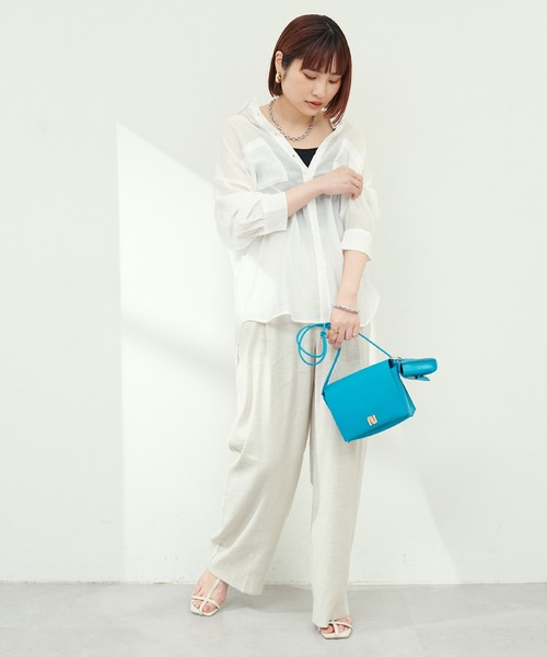 natural couture(ナチュラルクチュール)の「Wポケットシアーシャツ(シャツ/ブラウス・レディース・ピンク/アイボリー/パープル/ライトベージュ/サックスブルー・FREE)」の9枚目の写真