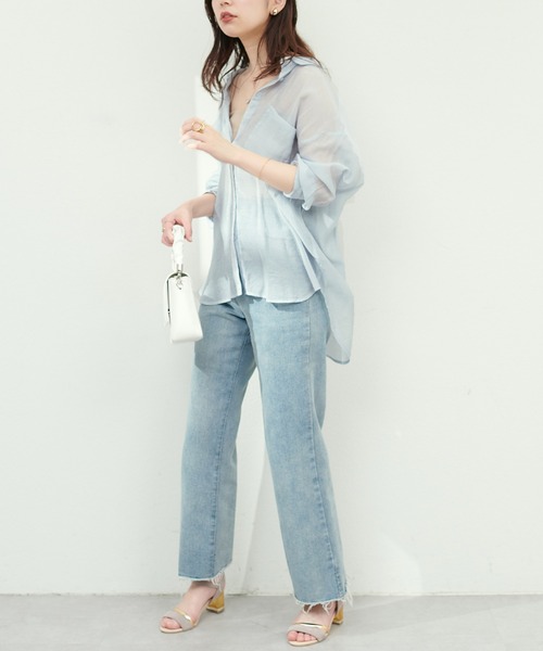 natural couture(ナチュラルクチュール)の「Wポケットシアーシャツ(シャツ/ブラウス・レディース・ピンク/アイボリー/パープル/ライトベージュ/サックスブルー・FREE)」の16枚目の写真
