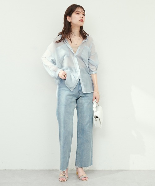 natural couture(ナチュラルクチュール)の「Wポケットシアーシャツ(シャツ/ブラウス・レディース・ピンク/アイボリー/パープル/ライトベージュ/サックスブルー・FREE)」の17枚目の写真