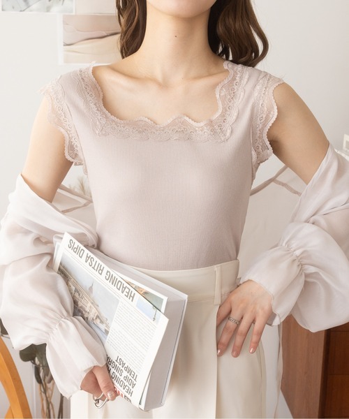 Ada.（エイダ）の「レースデザイン タンクトップ（タンクトップ・レディース・ベージュ/ピンク/オフホワイト/ブラック/グレイッシュベージュ・M/L）」の18枚目の写真