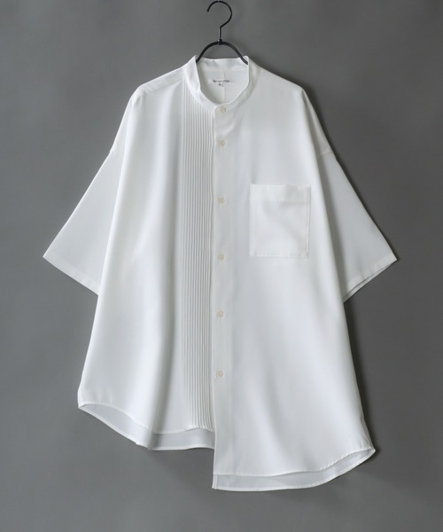 SITRY（シトリー）の「wide silhouette asymmetry pin tuck Band Collar shirt/ワイドシルエット アシンメトリー ピンタック バンドカラー シャツ（シャツ/ブラウス・メンズ・ブラック/ホワイト/ブラック×ホワイト・M/L）」の2枚目の写真