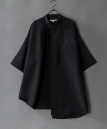 SITRY | wide silhouette asymmetry pin tuck Band Collar shirt/ワイドシルエット アシンメトリー ピンタック バンドカラー シャツ(シャツ/ブラウス)