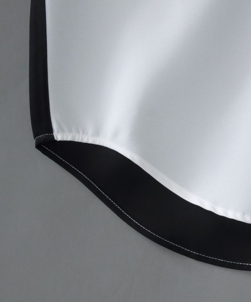 SITRY（シトリー）の「wide silhouette asymmetry pin tuck Band Collar shirt/ワイドシルエット アシンメトリー ピンタック バンドカラー シャツ（シャツ/ブラウス・メンズ・ブラック/ホワイト/ブラック×ホワイト・M/L）」の6枚目の写真