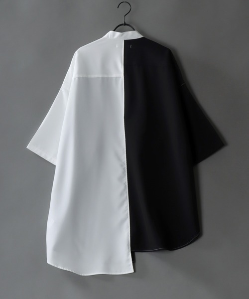 SITRY（シトリー）の「wide silhouette asymmetry pin tuck Band Collar shirt/ワイドシルエット アシンメトリー ピンタック バンドカラー シャツ（シャツ/ブラウス・メンズ・ブラック/ホワイト/ブラック×ホワイト・M/L）」の8枚目の写真