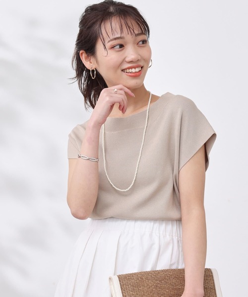 Chez toi（シェトワ）の「フレンチスリーブ衿リブコンパクトプルオーバー（ニット/セーター・レディース・オフホワイト/ブラック/グレイッシュベージュ/サックスブルー・FREE）」の3枚目の写真