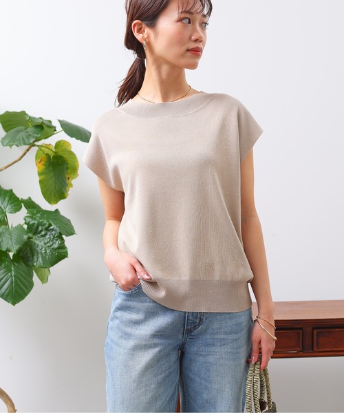 Chez toi（シェトワ）の「フレンチスリーブ衿リブコンパクトプルオーバー（ニット/セーター・レディース・オフホワイト/ブラック/グレイッシュベージュ/サックスブルー・FREE）」の9枚目の写真