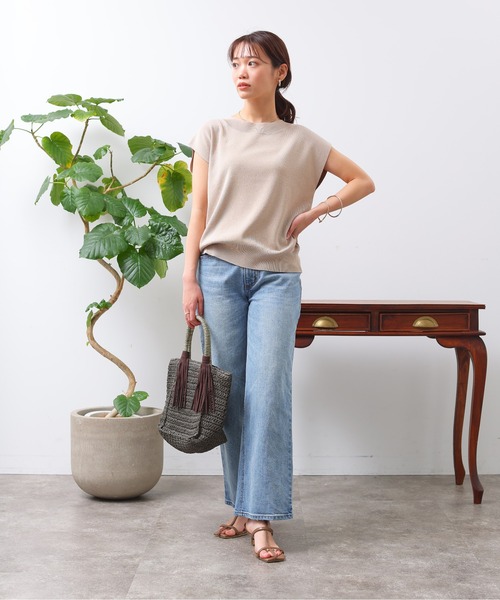 Chez toi（シェトワ）の「フレンチスリーブ衿リブコンパクトプルオーバー（ニット/セーター・レディース・オフホワイト/ブラック/グレイッシュベージュ/サックスブルー・FREE）」の15枚目の写真