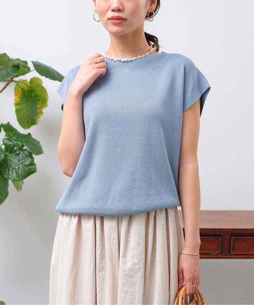 Chez toi（シェトワ）の「フレンチスリーブ衿リブコンパクトプルオーバー（ニット/セーター・レディース・オフホワイト/ブラック/グレイッシュベージュ/サックスブルー・FREE）」の7枚目の写真