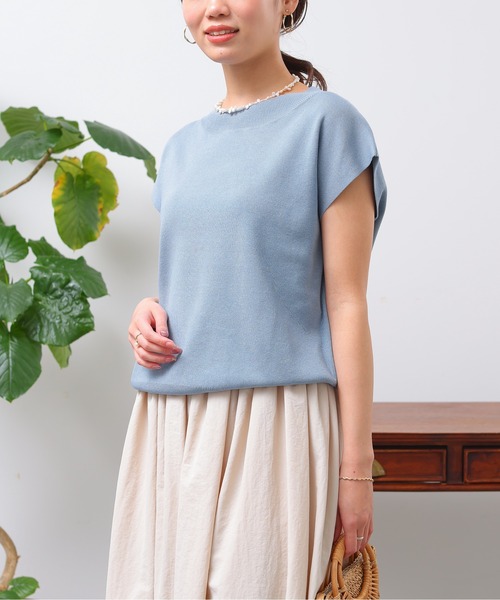 Chez toi（シェトワ）の「フレンチスリーブ衿リブコンパクトプルオーバー（ニット/セーター・レディース・オフホワイト/ブラック/グレイッシュベージュ/サックスブルー・FREE）」の11枚目の写真