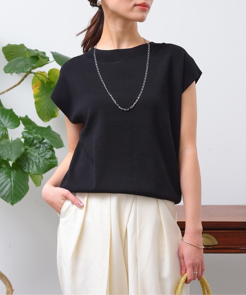 Chez toi（シェトワ）の「フレンチスリーブ衿リブコンパクトプルオーバー（ニット/セーター・レディース・オフホワイト/ブラック/グレイッシュベージュ/サックスブルー・FREE）」の10枚目の写真