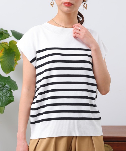 Chez toi（シェトワ）の「フレンチスリーブ衿リブコンパクトプルオーバー（ニット/セーター・レディース・オフホワイト/ブラック/グレイッシュベージュ/サックスブルー・FREE）」の16枚目の写真