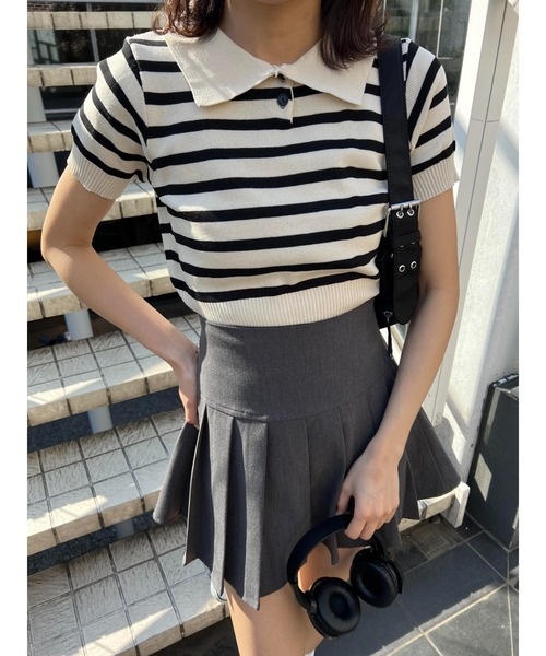 PHILLY（フィリー）の「ボーダーニットポロ（ニット/セーター・レディース・ベージュ/ネイビー/ブラック・FREE）」の3枚目の写真