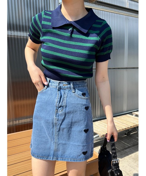 PHILLY（フィリー）の「ボーダーニットポロ（ニット/セーター・レディース・ベージュ/ネイビー/ブラック・FREE）」の5枚目の写真