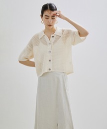 SALON adam et rope' | 【手洗い可能】ストローヤーン襟付きメッシュ編みカーディガン(カーディガン/ボレロ)