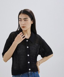 SALON adam et rope' | 【手洗い可能】ストローヤーン襟付きメッシュ編みカーディガン(カーディガン/ボレロ)