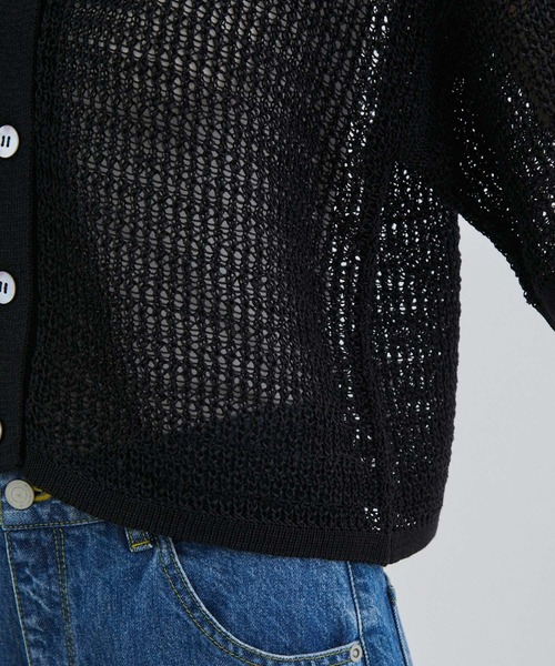 SALON adam et rope'（サロン アダム エ ロペ）の「【手洗い可能】ストローヤーン襟付きメッシュ編みハーフスリーブカーディガン（カーディガン/ボレロ・レディース・ブラック/オフホワイト・FREE）」の13枚目の写真