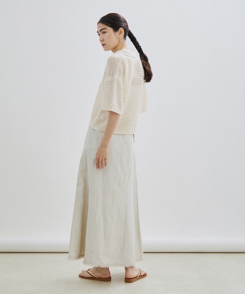 SALON adam et rope'（サロン アダム エ ロペ）の「【手洗い可能】ストローヤーン襟付きメッシュ編みハーフスリーブカーディガン（カーディガン/ボレロ・レディース・ブラック/オフホワイト・FREE）」の12枚目の写真