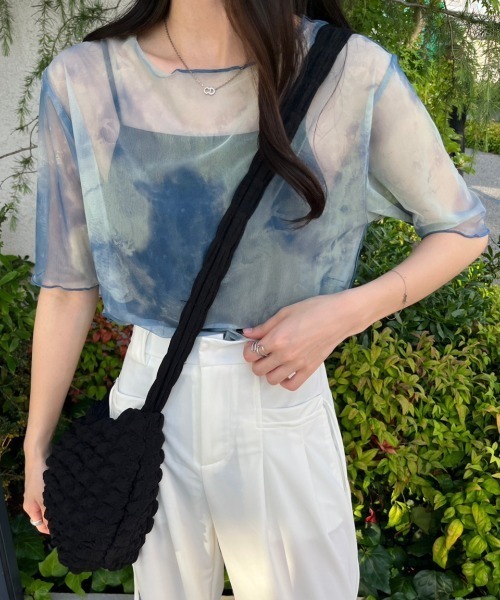 nemne store（ネンネストア）の「5分袖総柄シアープルオーバー（Tシャツ/カットソー・レディース・イエロー/グレー/ブルー・フリー）」の3枚目の写真