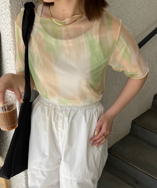 nemne store（ネンネストア）の「5分袖総柄シアープルオーバー（Tシャツ/カットソー・レディース・イエロー/グレー/ブルー・フリー）」の7枚目の写真