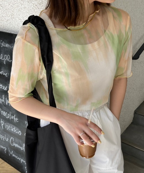 nemne store（ネンネストア）の「5分袖総柄シアープルオーバー（Tシャツ/カットソー・レディース・イエロー/グレー/ブルー・フリー）」の20枚目の写真