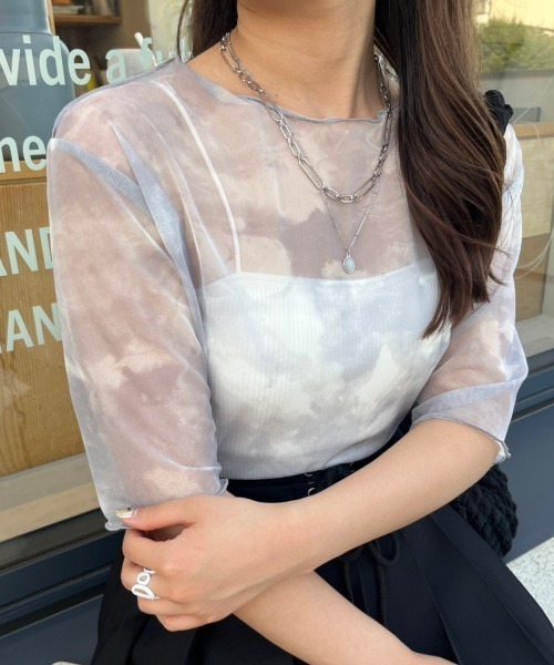 nemne store（ネンネストア）の「5分袖総柄シアープルオーバー（Tシャツ/カットソー・レディース・イエロー/グレー/ブルー・フリー）」の10枚目の写真