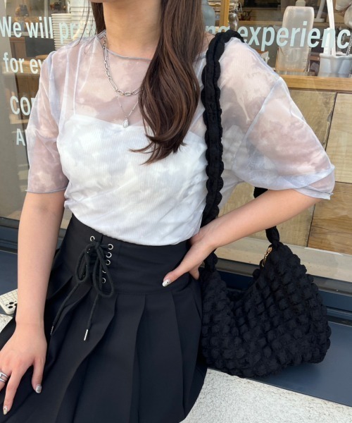nemne store（ネンネストア）の「5分袖総柄シアープルオーバー（Tシャツ/カットソー・レディース・イエロー/グレー/ブルー・フリー）」の16枚目の写真