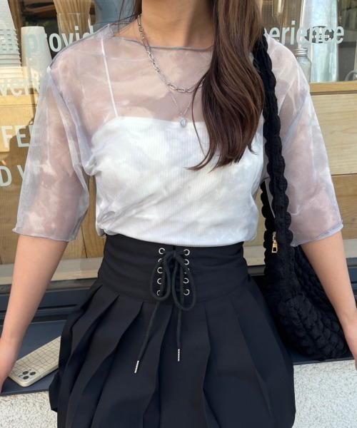 nemne store（ネンネストア）の「5分袖総柄シアープルオーバー（Tシャツ/カットソー・レディース・イエロー/グレー/ブルー・フリー）」の8枚目の写真