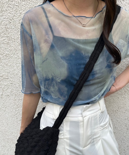 nemne store（ネンネストア）の「5分袖総柄シアープルオーバー（Tシャツ/カットソー・レディース・イエロー/グレー/ブルー・フリー）」の17枚目の写真
