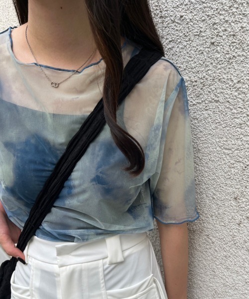 nemne store（ネンネストア）の「5分袖総柄シアープルオーバー（Tシャツ/カットソー・レディース・イエロー/グレー/ブルー・フリー）」の21枚目の写真