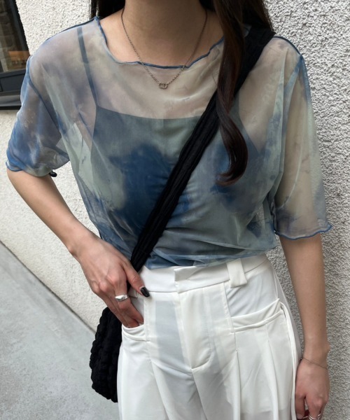 nemne store（ネンネストア）の「5分袖総柄シアープルオーバー（Tシャツ/カットソー・レディース・イエロー/グレー/ブルー・フリー）」の11枚目の写真
