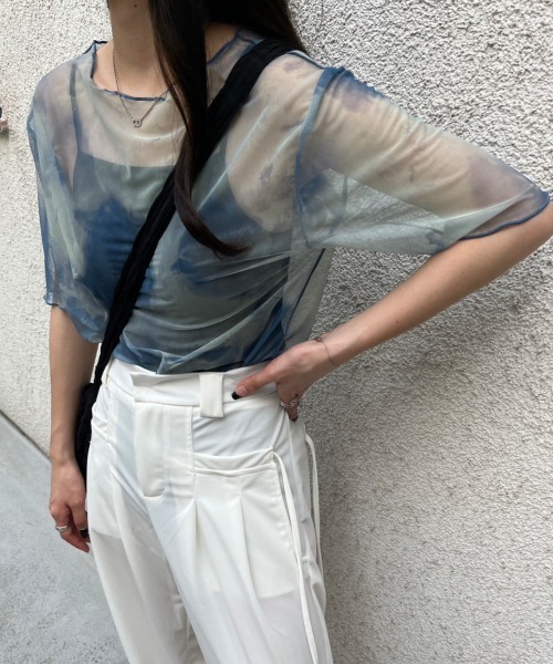 nemne store（ネンネストア）の「5分袖総柄シアープルオーバー（Tシャツ/カットソー・レディース・イエロー/グレー/ブルー・フリー）」の14枚目の写真